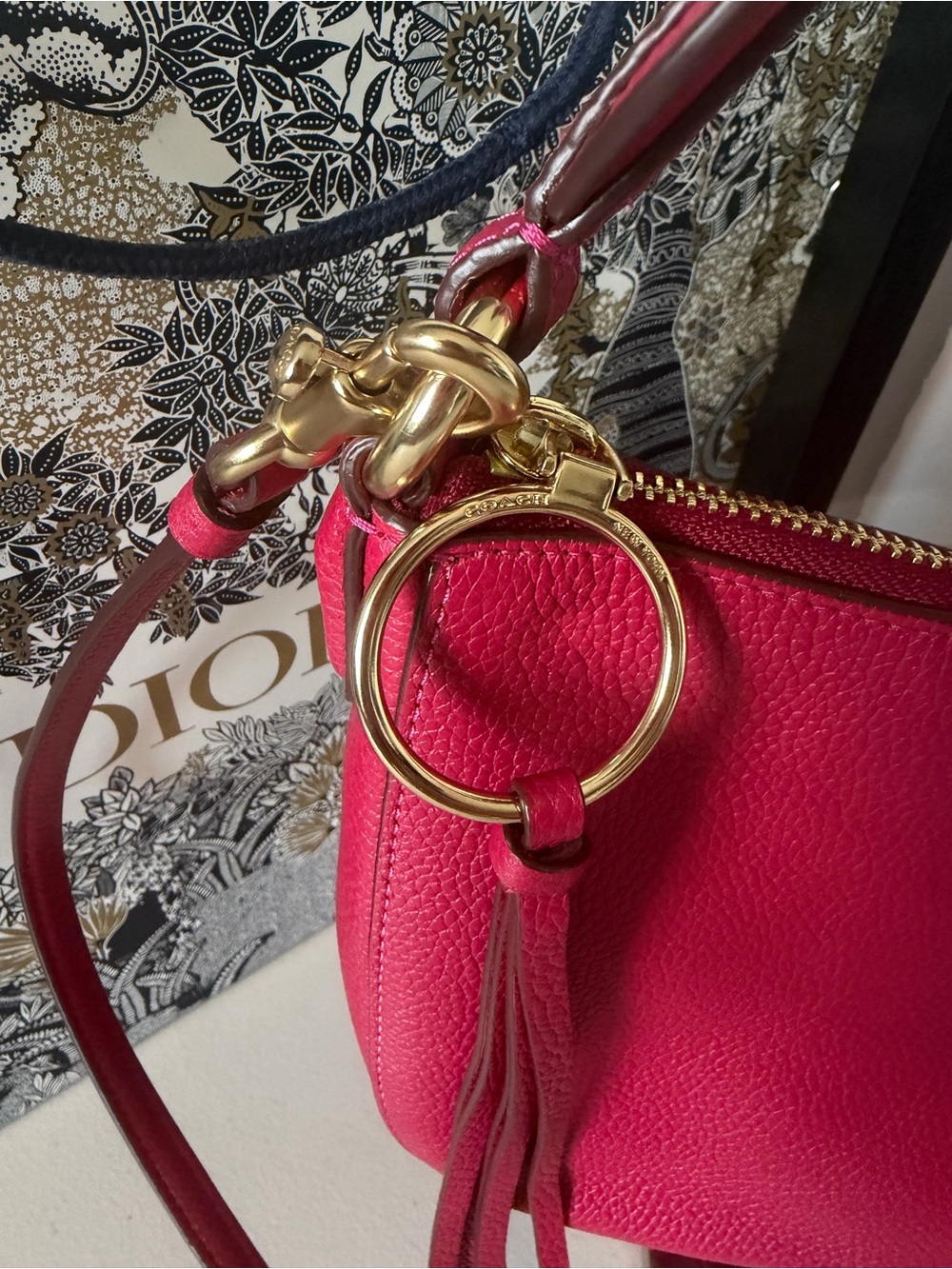 Coach Bright Pink Pebbled Leather Shoulder & Crossbody Bag - Picture 2 of 11